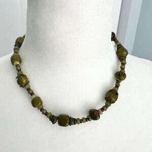 Moss Green Jade or Glass Handmade Beaded Funky Earthy Necklace
